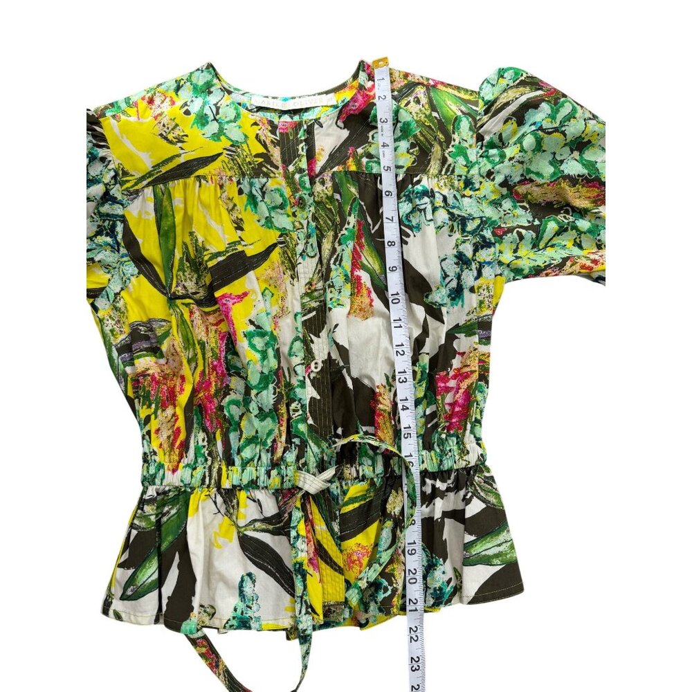 Marie Oliver Women XXS Willis Top Puff Sleeve Cotton Eden Floral Green Yellow - Picture 7 of 7